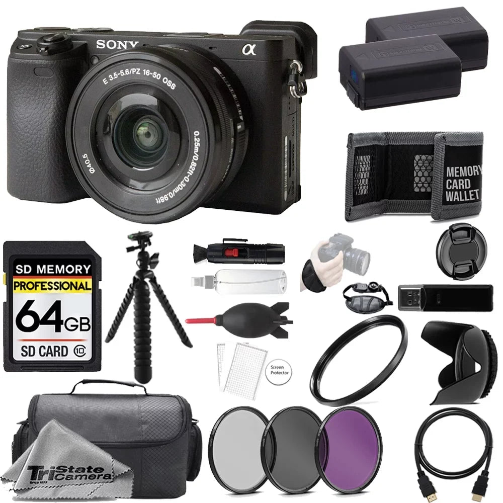 Sony Alpha a6400 Mirrorless Digital Camera with 16-50mm Lens + 64GB + Extra Battery+ 3 PC Filter- Accessory Kit