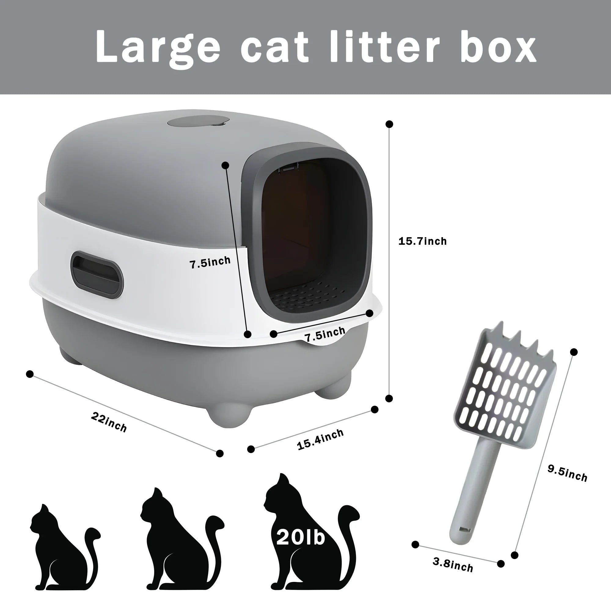 EOIVSH Large Cat Litter Box,Pets Enclosed Cat Litter Boxes,Odor Control,Jumbo Hooded,Gray,Door Isolate Smelly