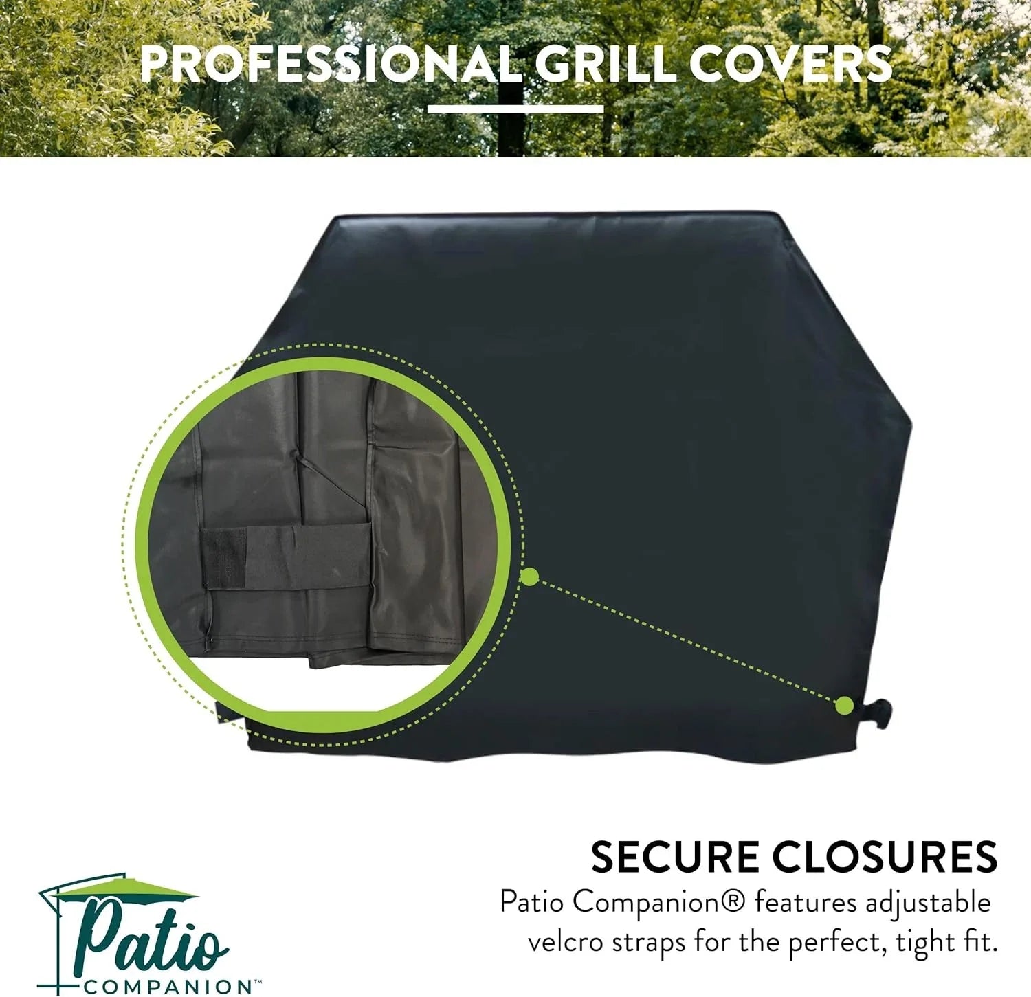 Patio Companion Professional, 65 Inch BBQ Grill Wrap 5 Year Warranty, Heavy-Grade UV Blocking Material, Waterproof and Environment Impervious Gas Grill Protection for Weber, Char Broil, Broil King, Black