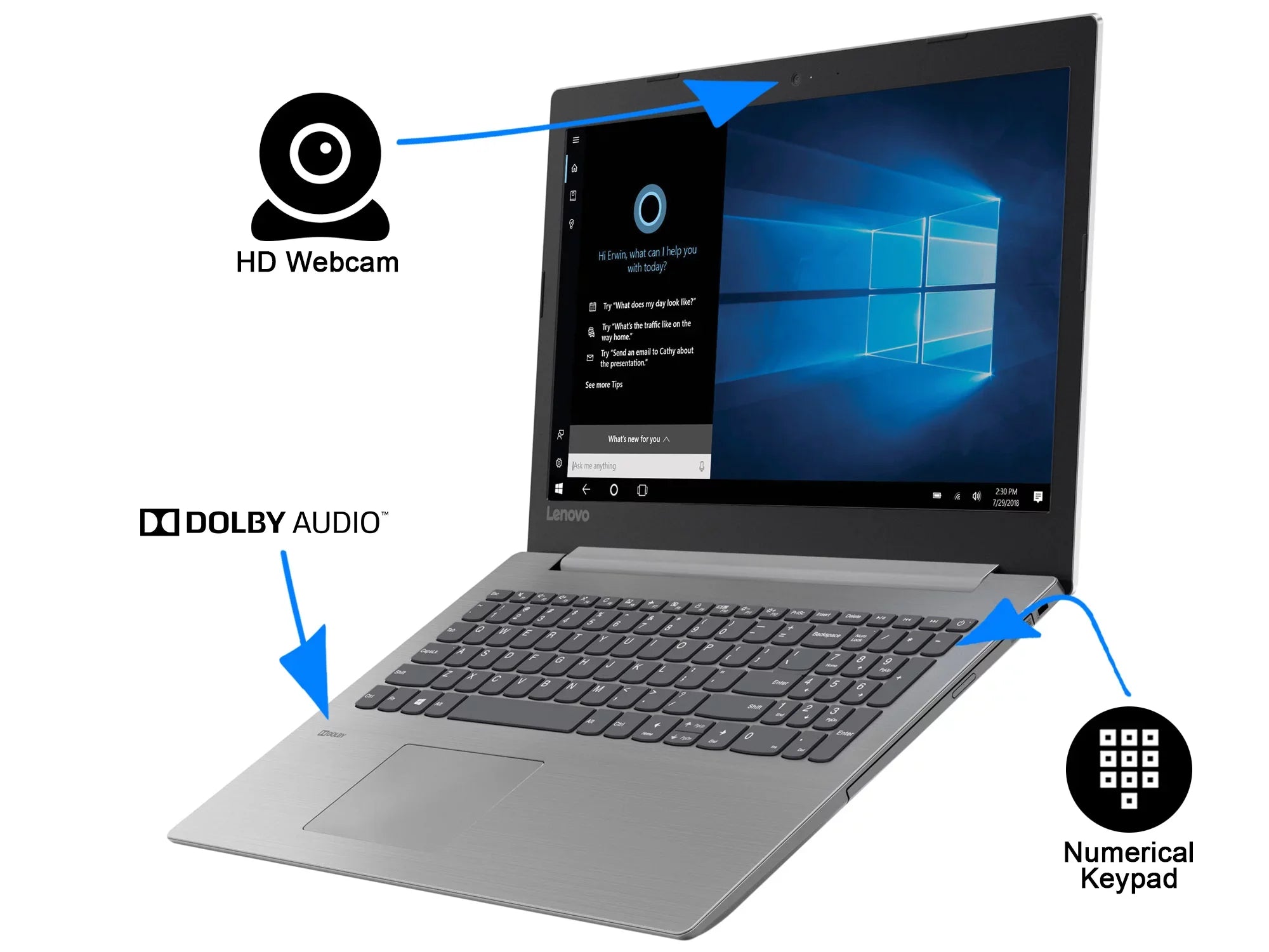 Lenovo IdeaPad 330 Notebook, 15.6" HD Display, Celeron N4000 Upto 2.6GHz, 8GB RAM, 128GB SSD, UK Keyboard, DVDRW, HDMI, Card Reader, Wi-Fi, Bluetooth, Windows 10 Pro