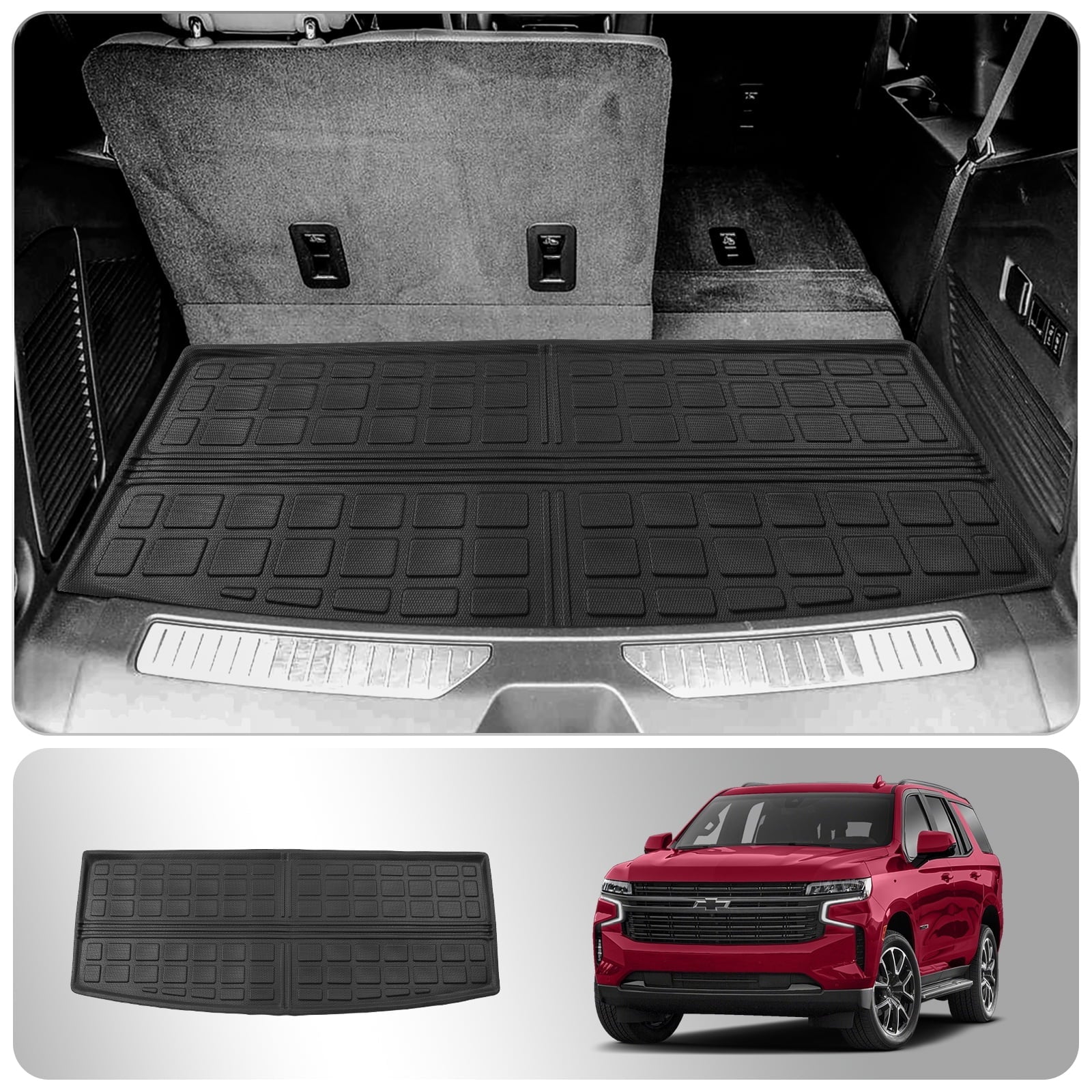 Fit 2021-2023 Chevry Tahoe GMC Yukon (Behind The 3rd Row Seats) Trunk Mat Cargo Liner Cargo Mat TPE All Condition Trunk Liner 2022 Chevy Tahoe Accessories (Trunk Mat)
