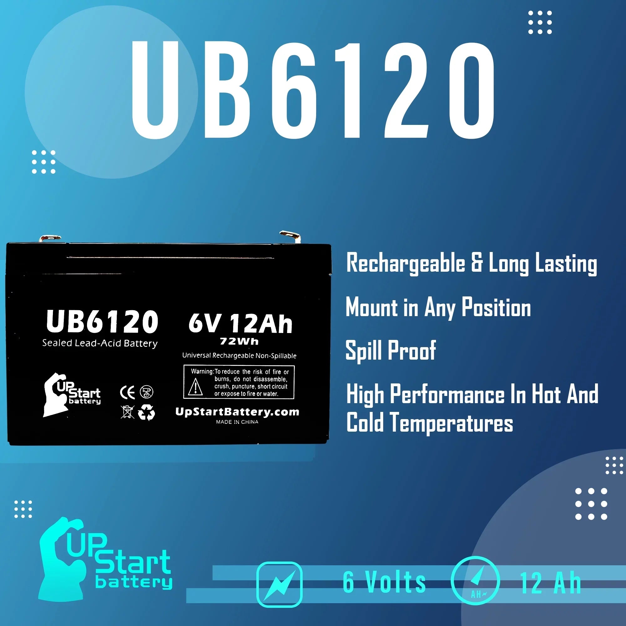 3x Pack - Suitable Tripp-Lite 850 Battery - Replacement UB6120 Universal Sealed Lead Acid Battery (6V, 12Ah, 12000mAh, F1 Terminal, AGM, SLA) - Includes 6 F1 to F2 Terminal Adapters
