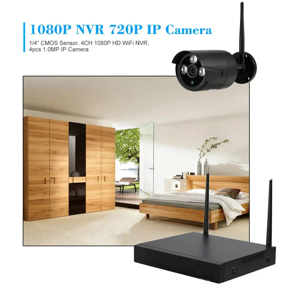 Apexeon Webcam,Wireless WiFi 4CH 1080P Support P2P 1.0MP Wireless 1080P WiFi 1080P WiFi Waterproof Outdoor IP Camera P2P IR-CUT Vision Motion CCTV NVR Kit 4pcs WiFi Waterproof Florbela