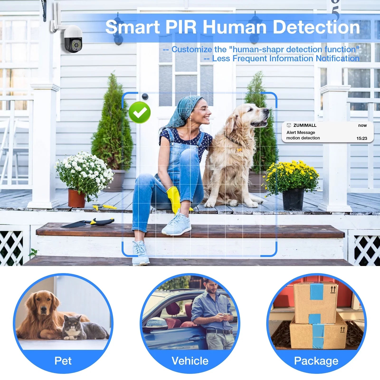 TOPVISION Security Cameras WiFi Door Camera, 2K Full Color Night Vision Outdoor Camera Home Camera with 360° PTZ View, Motion Detection, Siren, 2 Way Audio (2.4Ghz WiFi, Plug in)