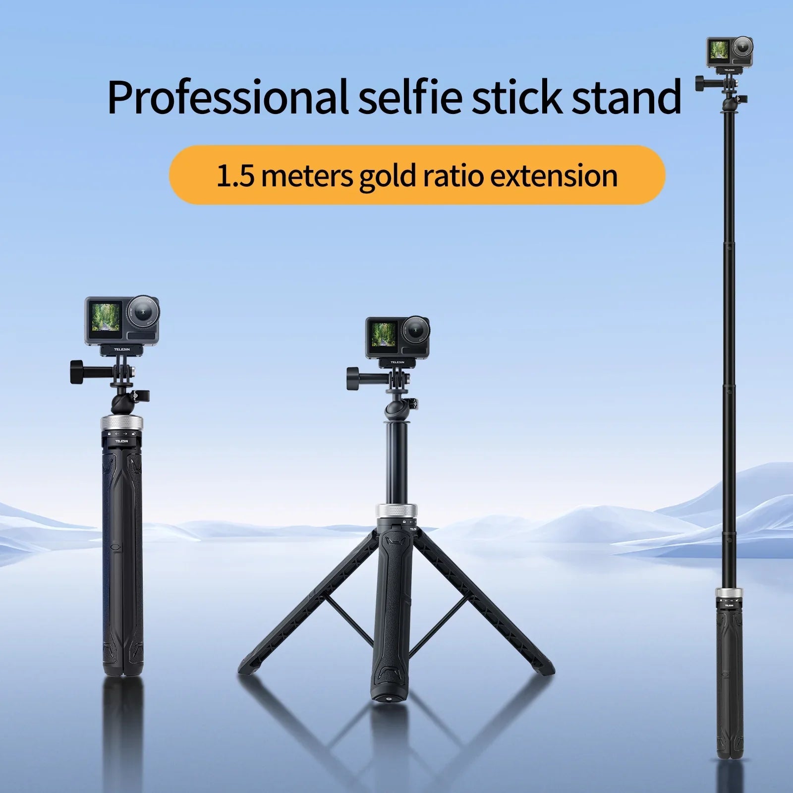 360° Rotation 1.5M Selfie Stick Foldable Tripod For GoPro Hero 12 11 10 9 8 7 6 5 Insta360 DJI Osmo Action Selfie Stick