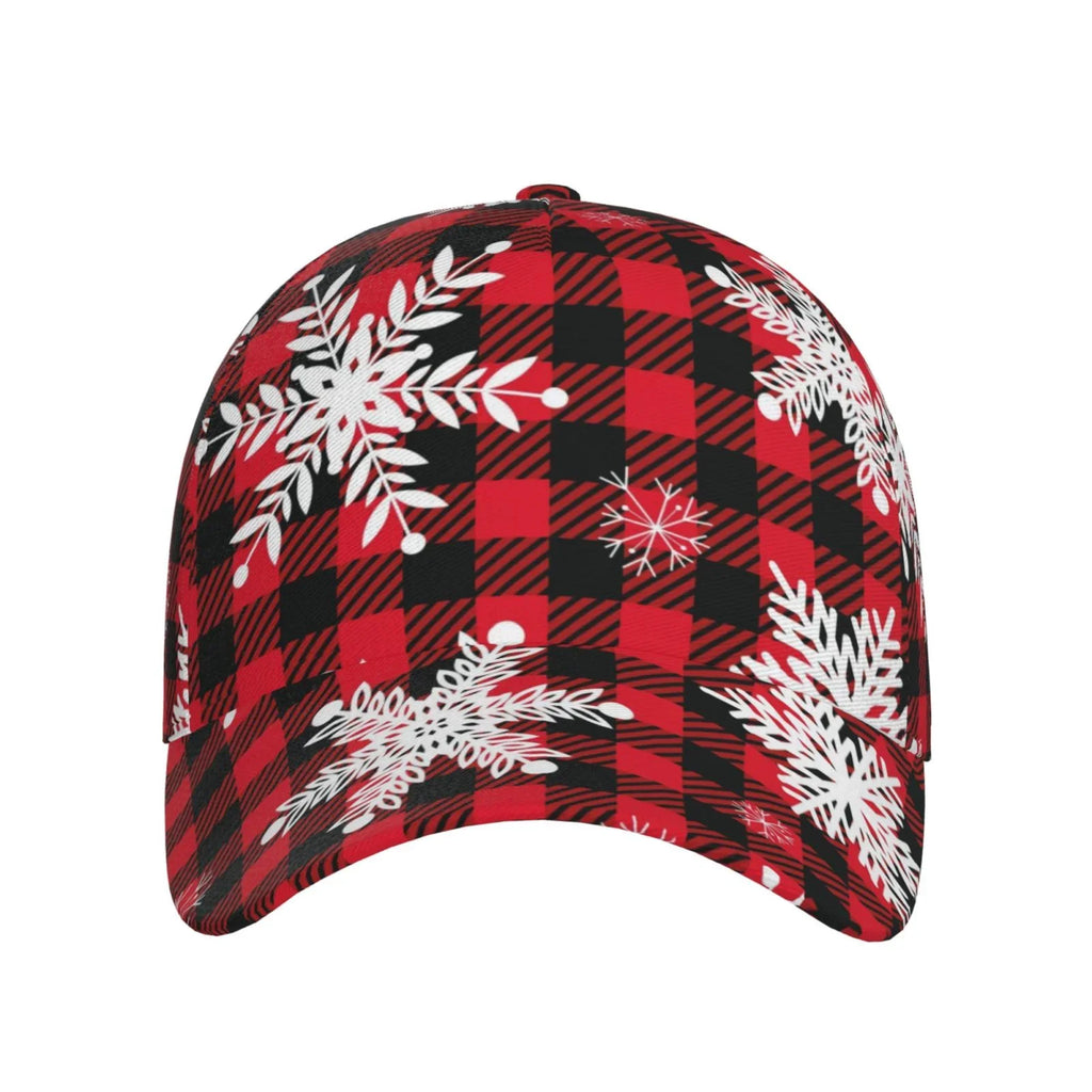 Balery Baseball Cap Adjustable Size for Running Workouts and Outdoor Activities All Seasons Dad Hat(Snowflakes On A Buffalo Plaid)