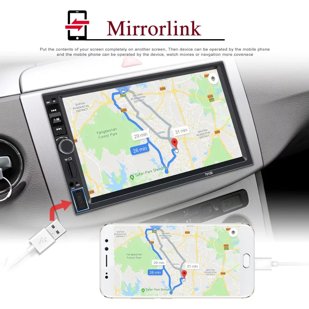 Polarlander Car Stereo Car Audio Double Din 7-inch HD Touch Screen Car radio Player with Multimedia SD USB FM AUX MP5/4/3 mirror link function Bluetooth with 4LED backup camera