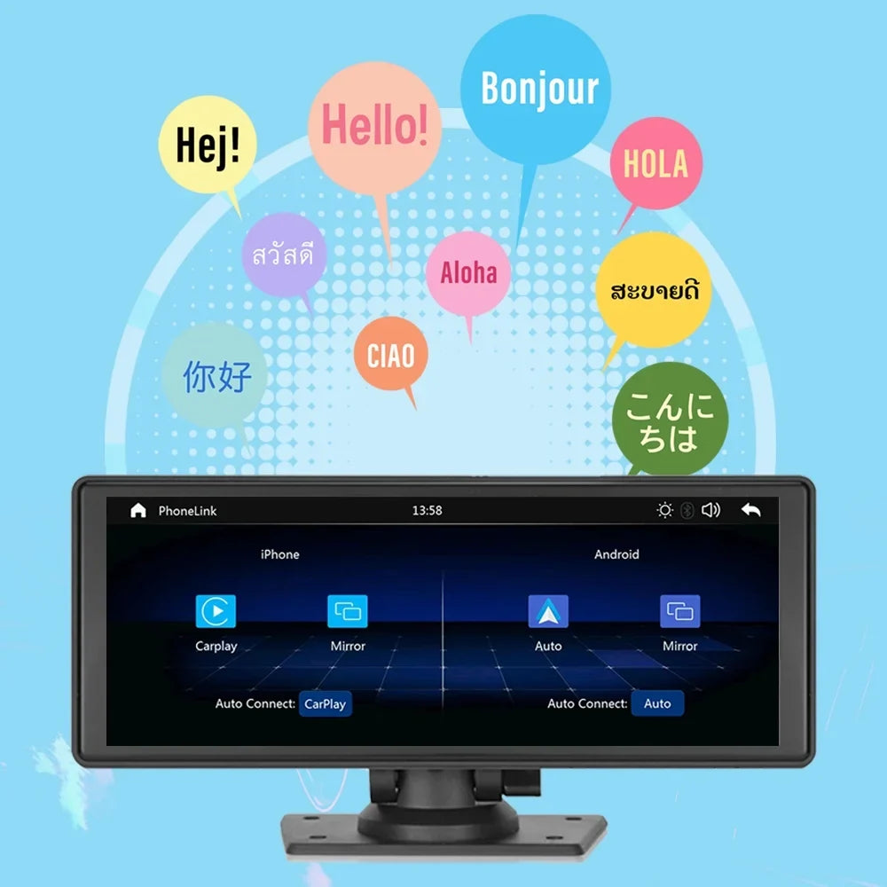Portable Wireless Carplay&Android Auto Car Stereo,Newest 9.3 Inch Touch Screen Car Stereo with Bluetooth/FM Synchronization/Rear Camera Navigation Unit Player with Bluetooth FM Transmitter,AUX, TF