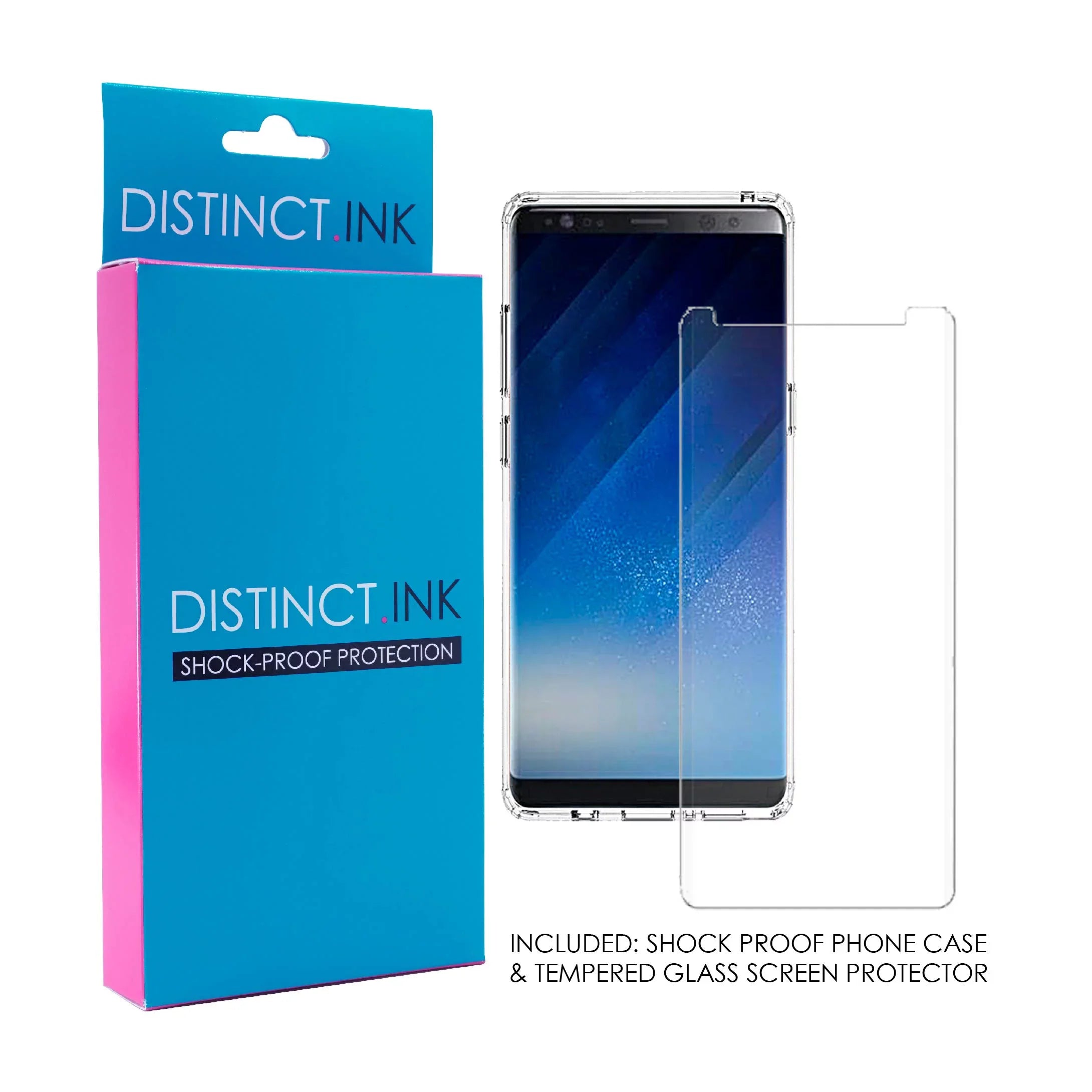 DistinctInk Clear Shockproof Hybrid Case for Samsung Galaxy Note 8 - TPU Bumper, Acrylic Back, Tempered Glass Screen Protector - Faith, Hope & Love - Cross & Leaves
