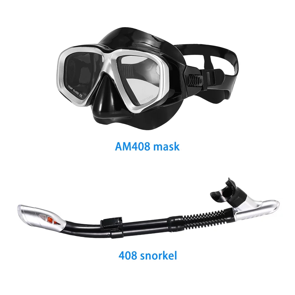 Lixada Adults Freediving Snorkel Set -fog Diving Snorkeling Goggles Set Swimming Tempered Glass Lens Goggles for Men Women
