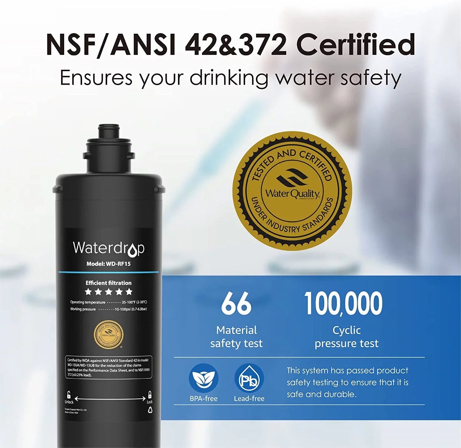 Waterdrop WD-RF17 Under Sink Water Filter, Replacement 17UA Under Counter Water Filtration System, 19K Gallons, 3 Years Ultra Long Lifetime