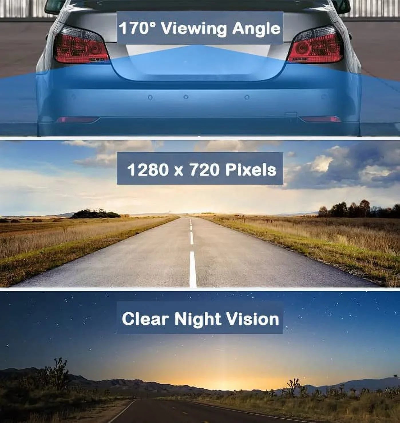 CAM120 Backup Camera Frame License Plate HD Night Vision Rear View 170° Angle Waterproof Fitting with Clarion, Dual, BOSS, Jensen, Stinger, Pioneer, SoundStream, Sony, Kenwood, JVC, Rockford