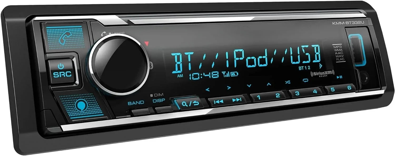 KMM-BT332U Bluetooth Single DIN Car Stereo with USB Port, AM/FM Radio, MP3 Player, Multi Color LCD, Detachable Face, Built in Amazon Alexa, Fitting with SiriusXM Tuner
