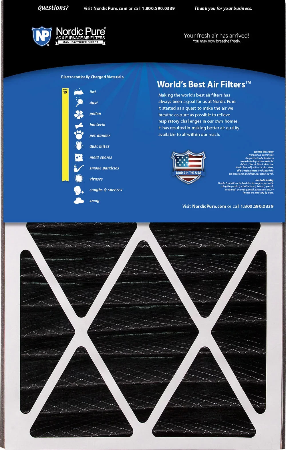 Air Bear Cub 16x25x3 Air Filter Replacement MERV 10 Pleated Plus Carbon 3 Pack