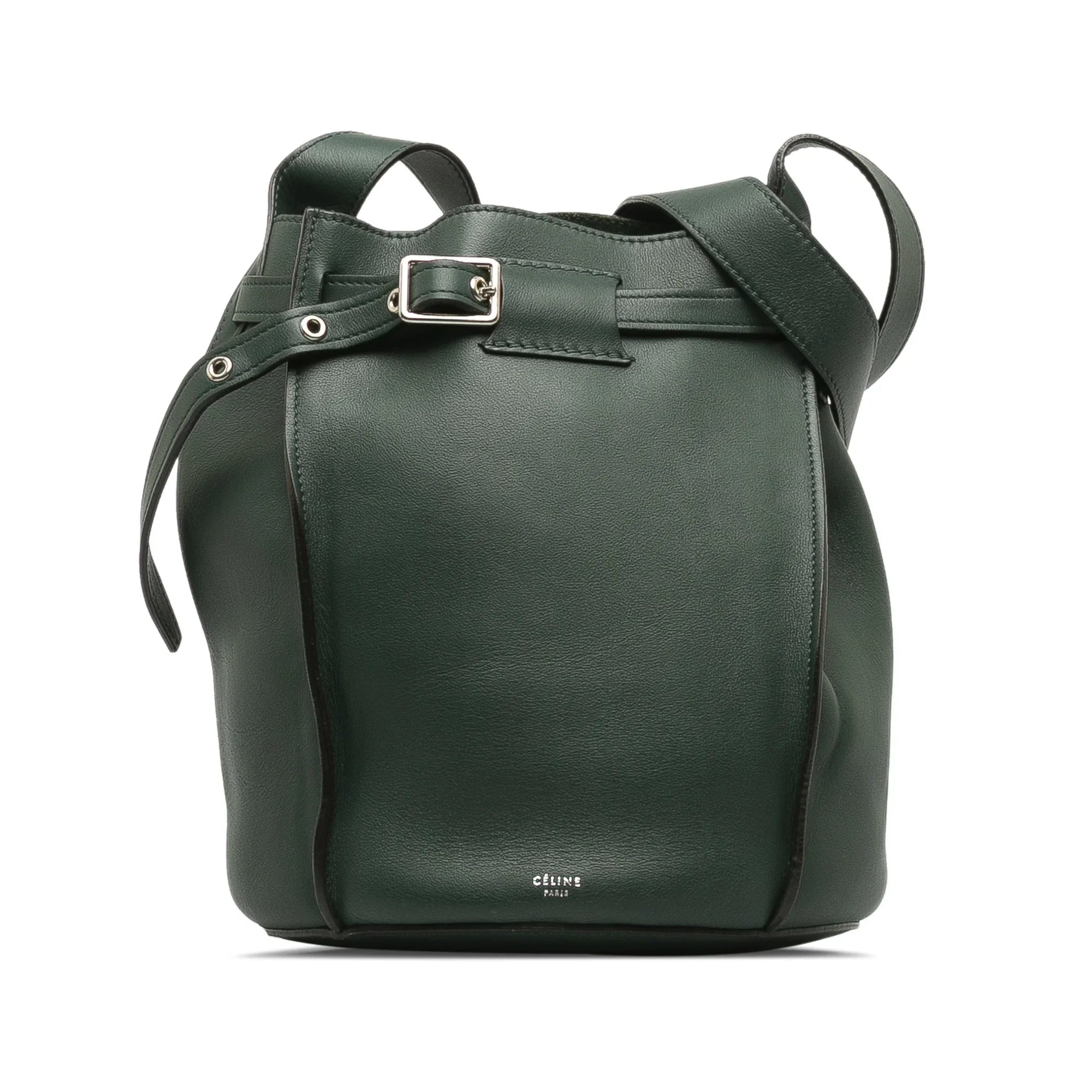 Pre-Owned Authenticated Celine Big Bag Bucket Calf Leather Green Bucket Bag DrawstringBag Unisex (Good)