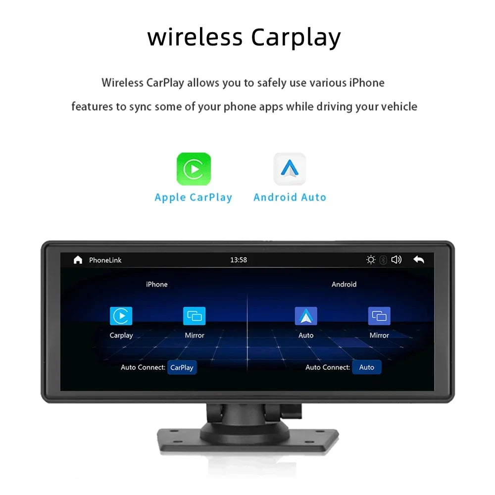 Portable Wireless Carplay&Android Auto Car Stereo,Newest 9.3 Inch Touch Screen Car Stereo with Bluetooth/FM Synchronization/Rear Camera Navigation Unit Player with Bluetooth FM Transmitter,AUX, TF