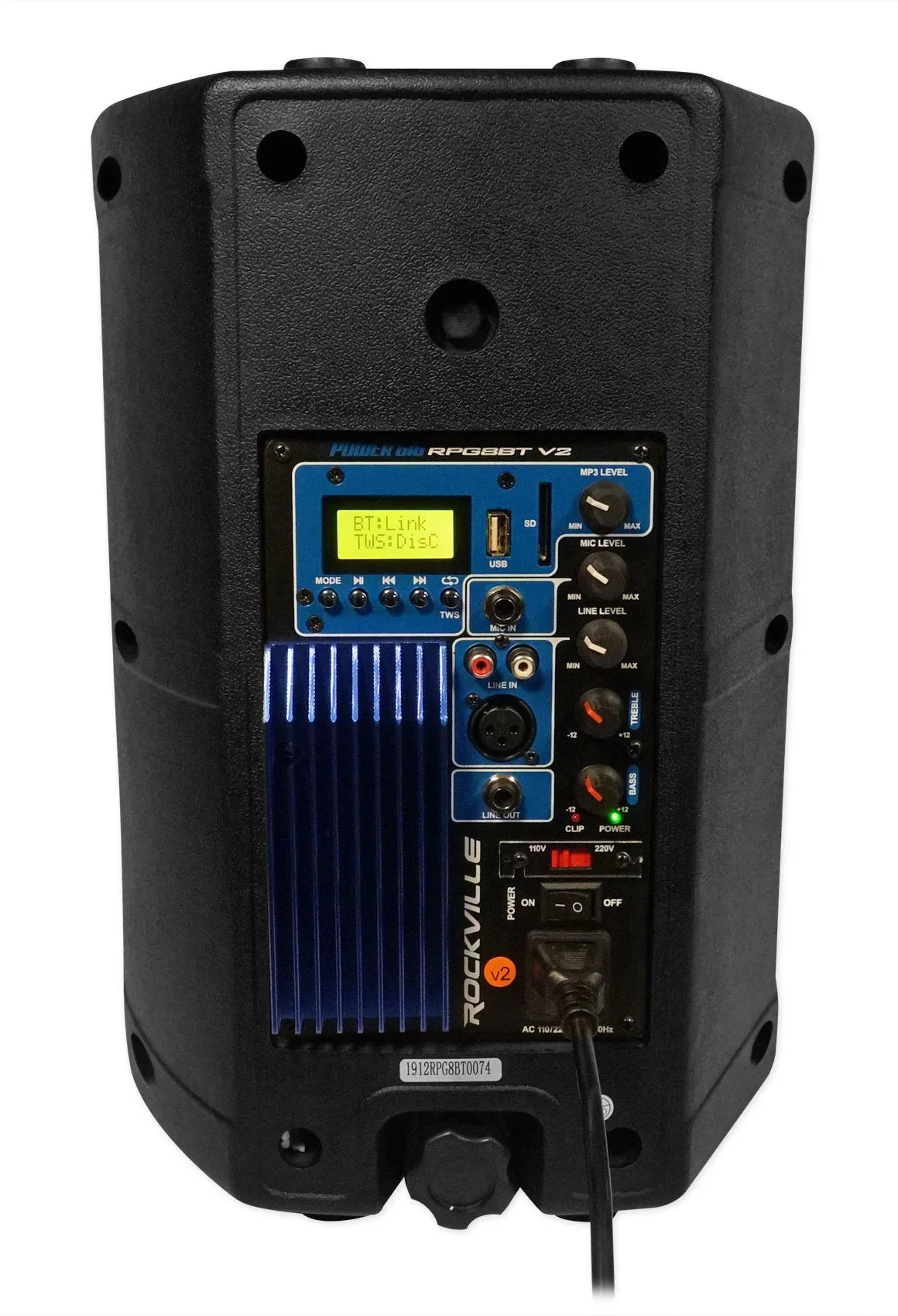 Rockville RPG8BT V2 8 inch Powered 400W DJ PA Speaker BlueTooth/Wireless/Remote/EQ