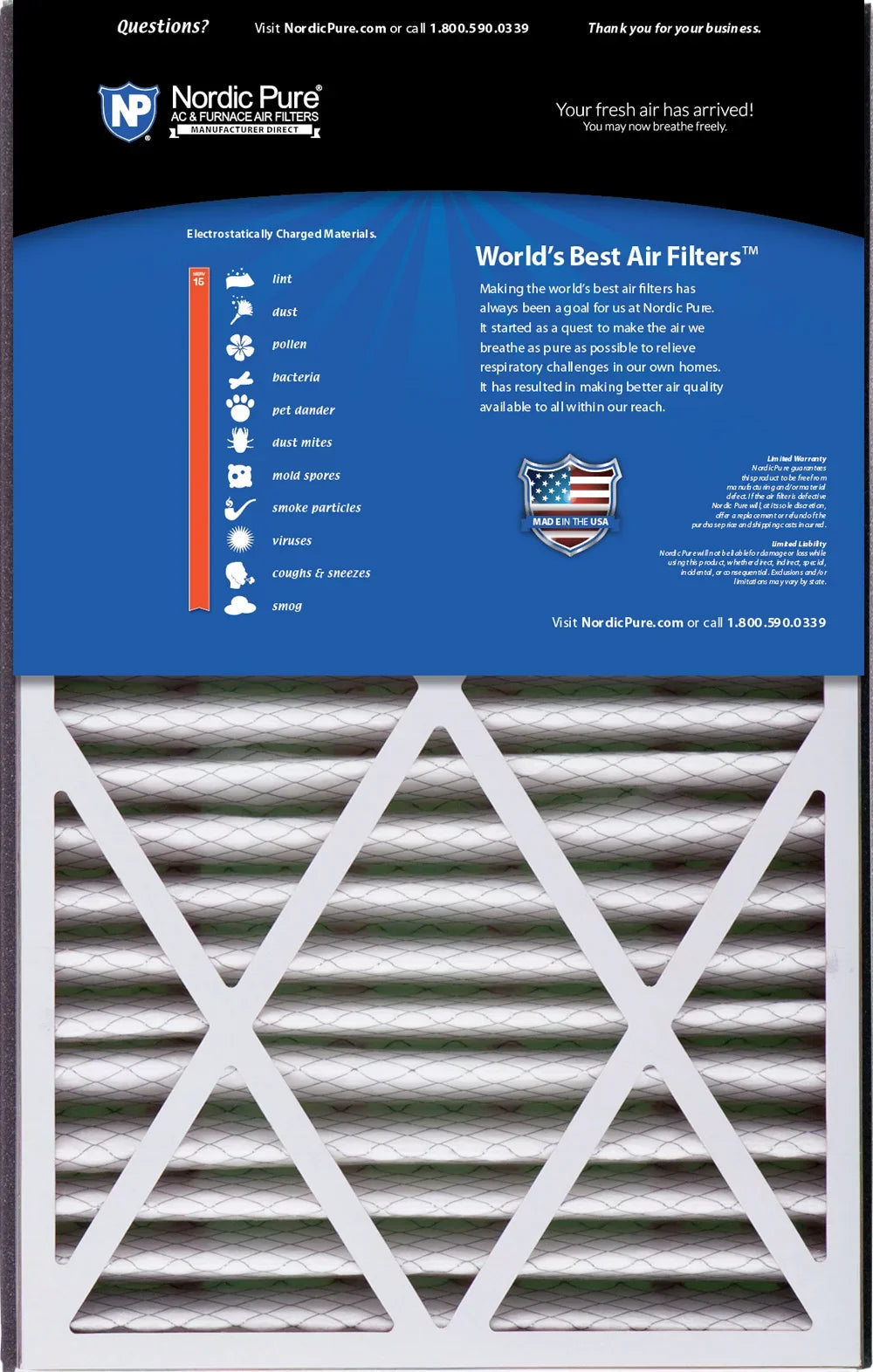 Air Bear Cub 16x25x3 Replacement 266649-101 MERV 15 Air Filter 1 Pack