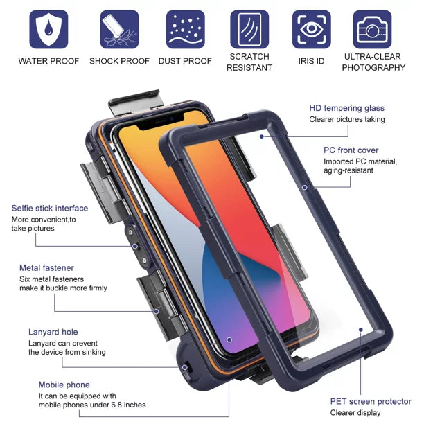 UrbanX Professional [15m/50ft] Swimming Diving Surfing Snorkeling Photo Video Waterproof Protective Case Underwater Housing for LG W41+ And all Phones Up to 6.9 Inch LCD with Lanyard