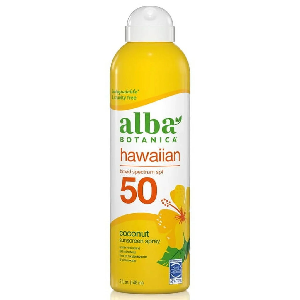 Alba Botanica Hawaiian, Coconut Spray Sunscreen SPF 50 6 oz (Pack of 2)