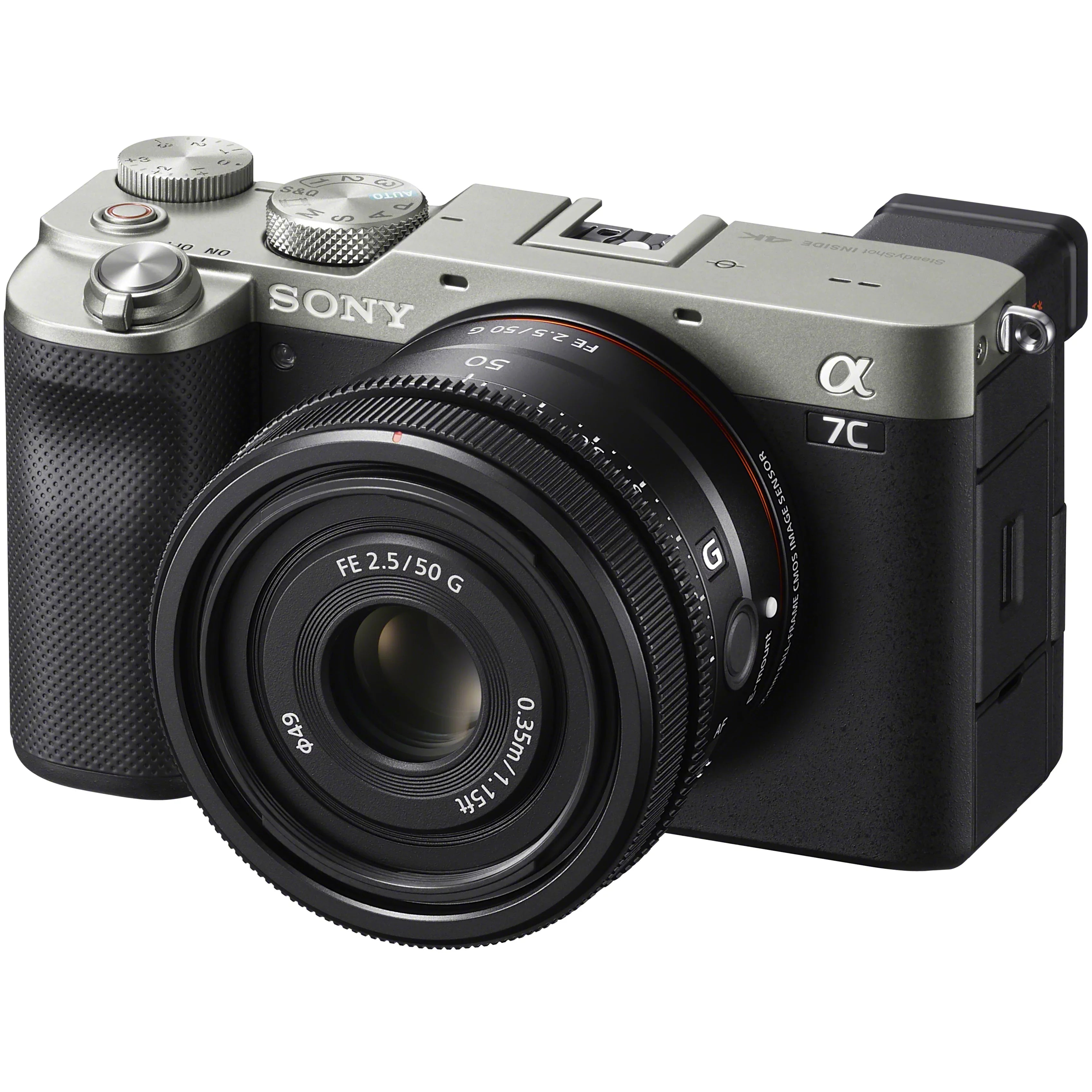 Sony a7C Mirrorless Full Frame Camera Body with Sony FE 50mm F2.5 G Compact Lens SEL50F25G Silver ILCE7C/S Bundle with Deco Gear Photography Backpack Case + Microphone + LED + Monopod and Accessories