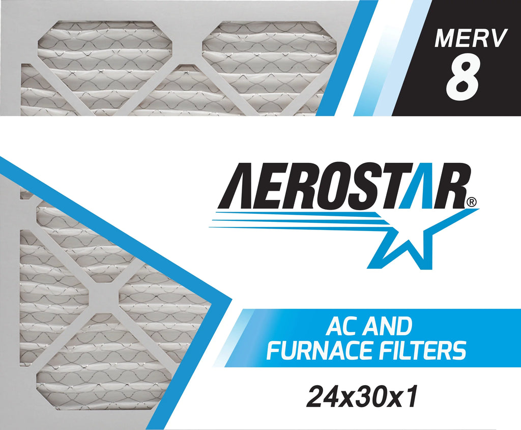 Aerostar 24x30x1 MERV 8, Pleated Air Filter, 24x30x1, Box of 6, Made in the USA