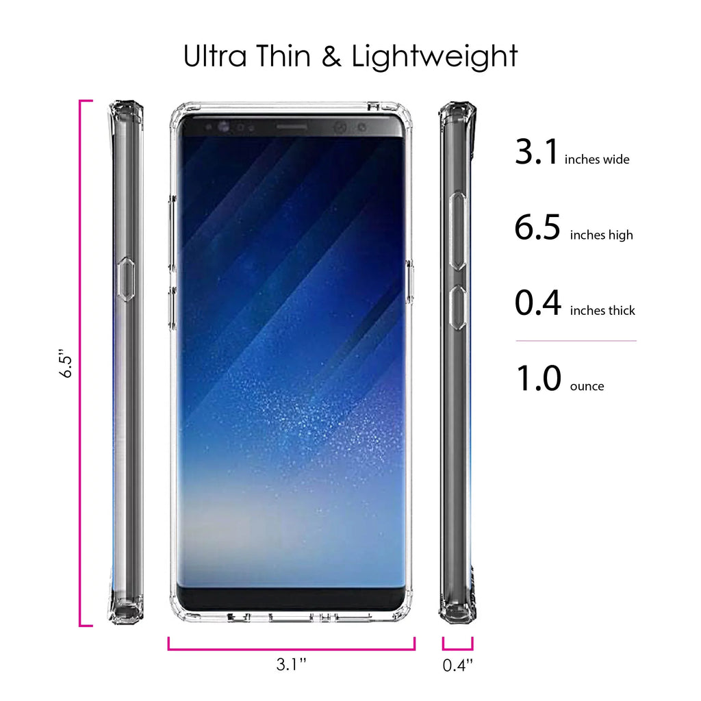 DistinctInk Clear Shockproof Hybrid Case for Samsung Galaxy Note 8 - TPU Bumper, Acrylic Back, Tempered Glass Screen Protector - Faith, Hope & Love - Cross & Leaves