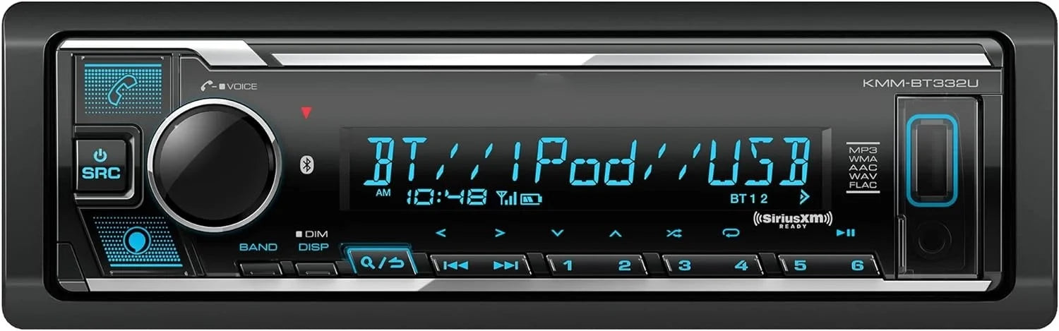 KMM-BT332U Bluetooth Single DIN Car Stereo with USB Port, AM/FM Radio, MP3 Player, Multi Color LCD, Detachable Face, Built in Amazon Alexa, Fitting with SiriusXM Tuner