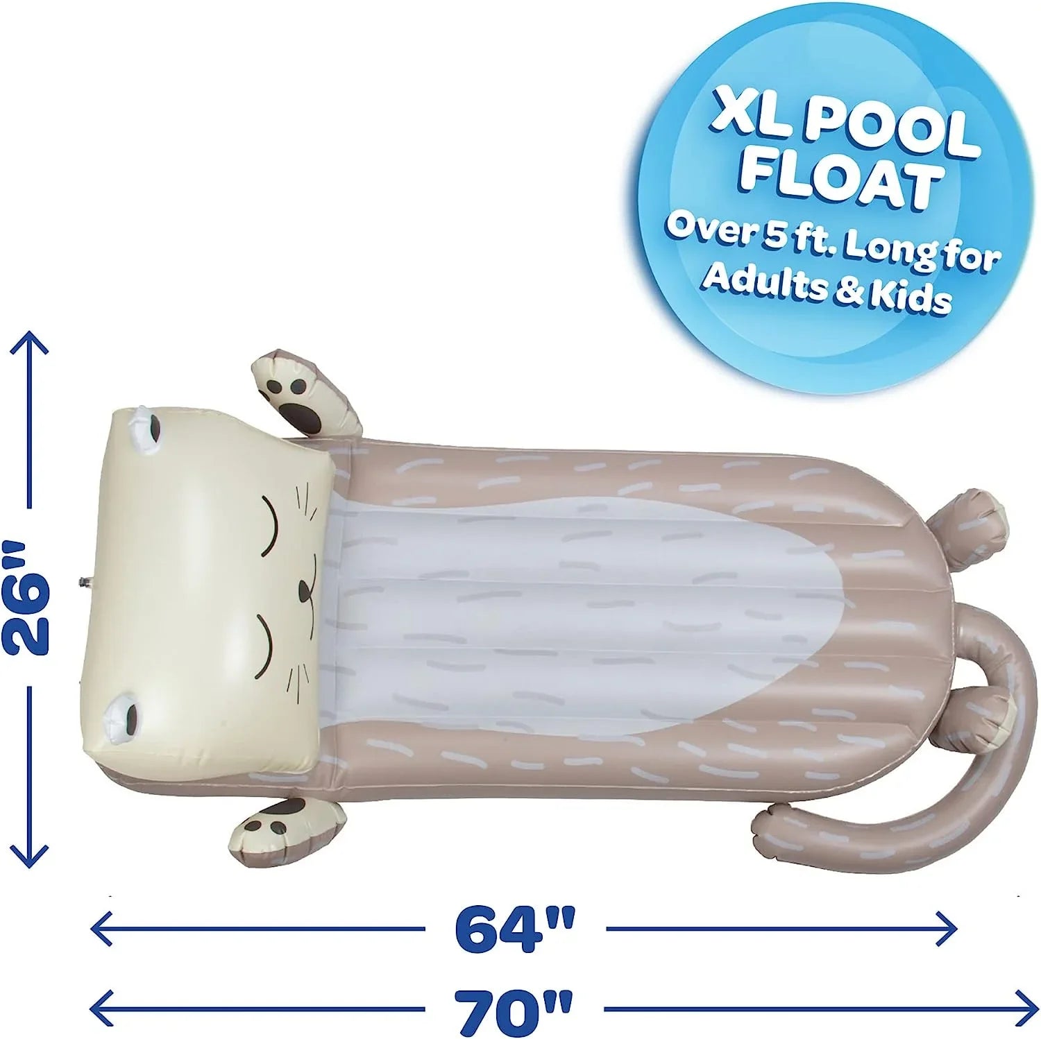 Aquamazing Inflatable Otter Pool Float w/Headrest- Cute Swimming Lounger Chair for Kids & Adults- Measures 64” x 26” - Perfect for Summer