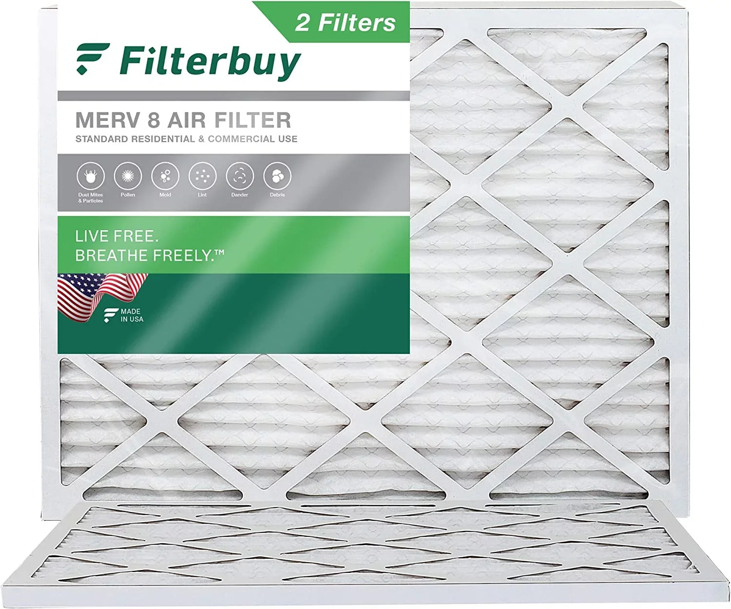 Filterbuy 18x21x1 MERV 8 Pleated HVAC AC Furnace Air Filters (2-Pack)