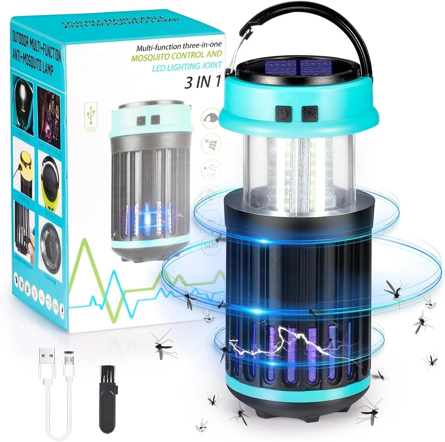 G·PEH 3 in 1 Bug Zapper, Rechargeable Bug Zapper Outdoor Indoor Fly Trap Waterproof, Mosquito Zapper with Emergency Light for Home, Solar Bug Zapper Outdoor for Home, Backyard, Camping