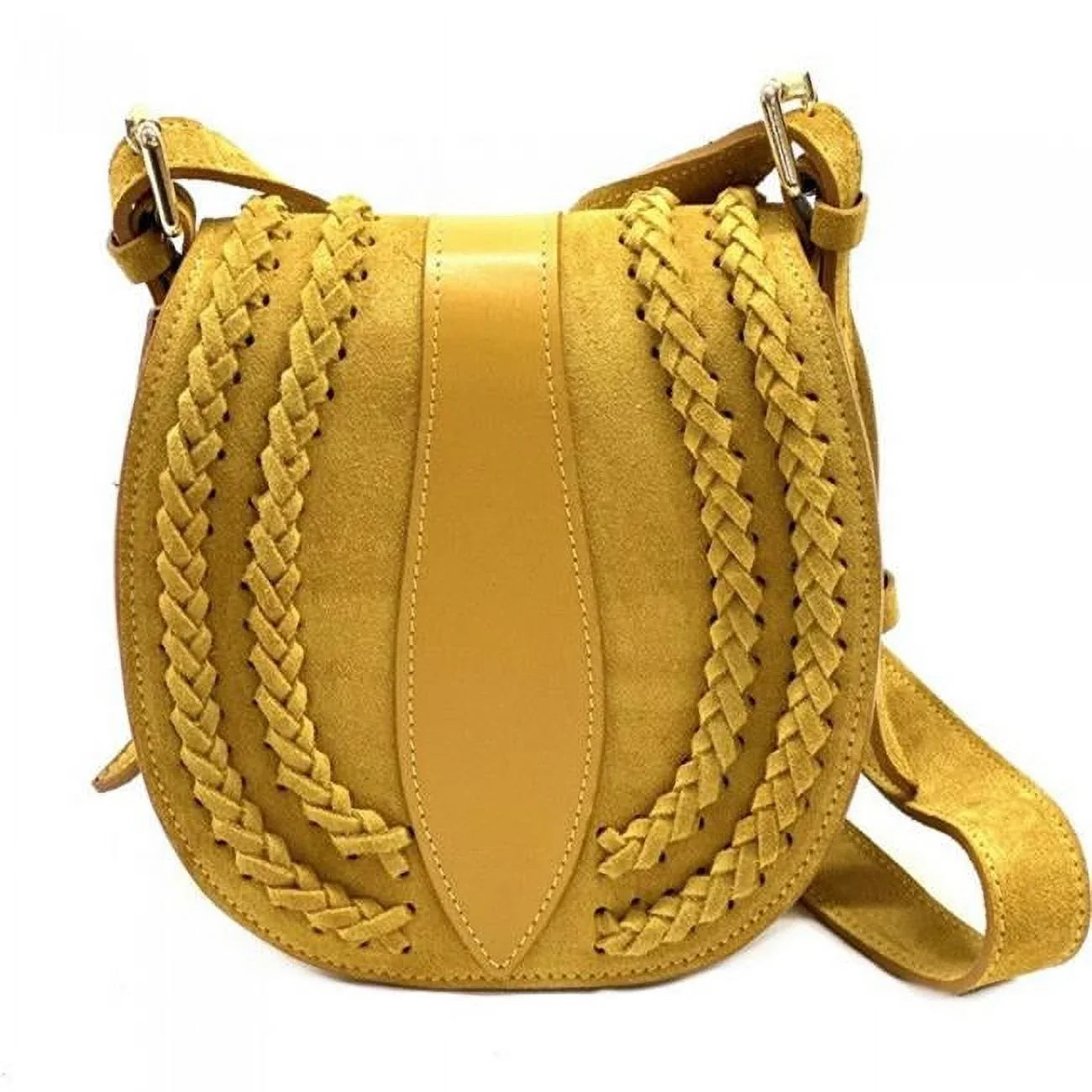 Italian Artisan Lara Womens Vintage Suede Leather Messenger Bag, Yellow - Small