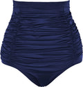 Septangle Women's Vintage Super High Waisted Bikini Bottom Shirred Tankini Briefs Tummy Control Swimsuits Bottoms