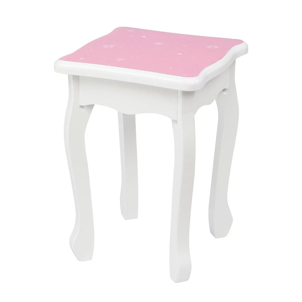SalonMore Snow Style Wooden Kids Vanity Makeup Desk w/ Mirror,Stool,Drawer Pink