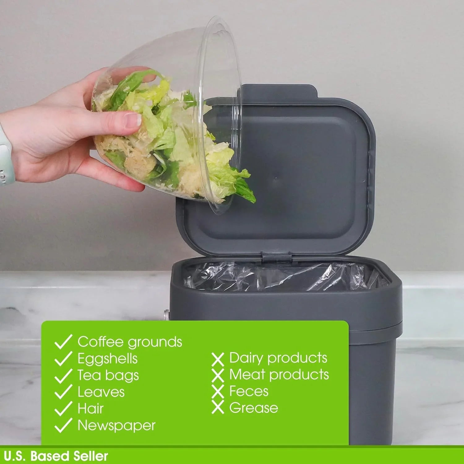 Small Compost Bin For Kitchen - 1Gal Countertop Compost Bucket For Food Scraps, Trash, Recycling And More - 4L Cabinet Or Wall Mounted Aluminum Indoor Compost Bin