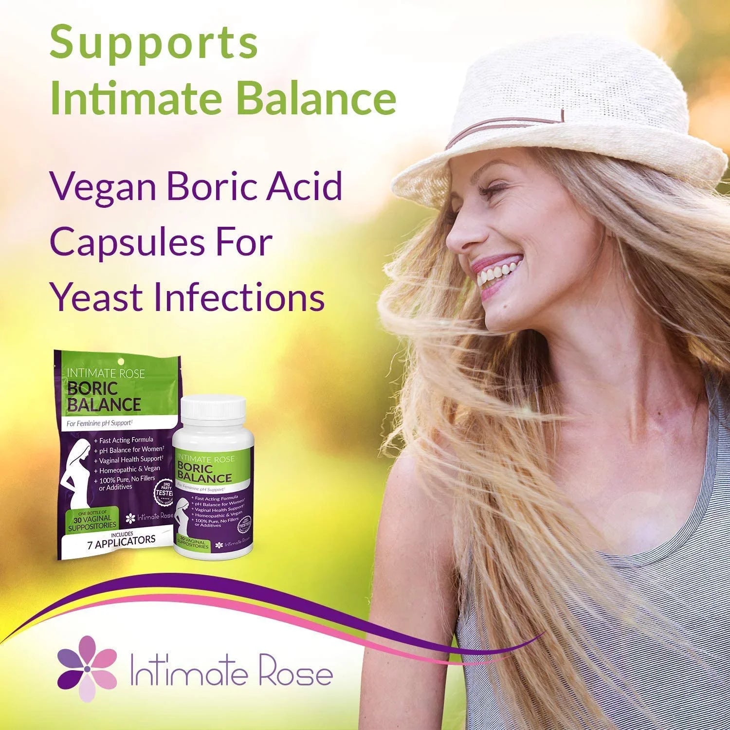 Intimate Rose Boric Acid Suppositories, pH Balance for Women, Boric Acid Vaginal Suppositories for Yeast Infection, Vaginitis, Bacterial Vaginosis, 90-Count (600mg) + 21 Applicators - 100% made in USA