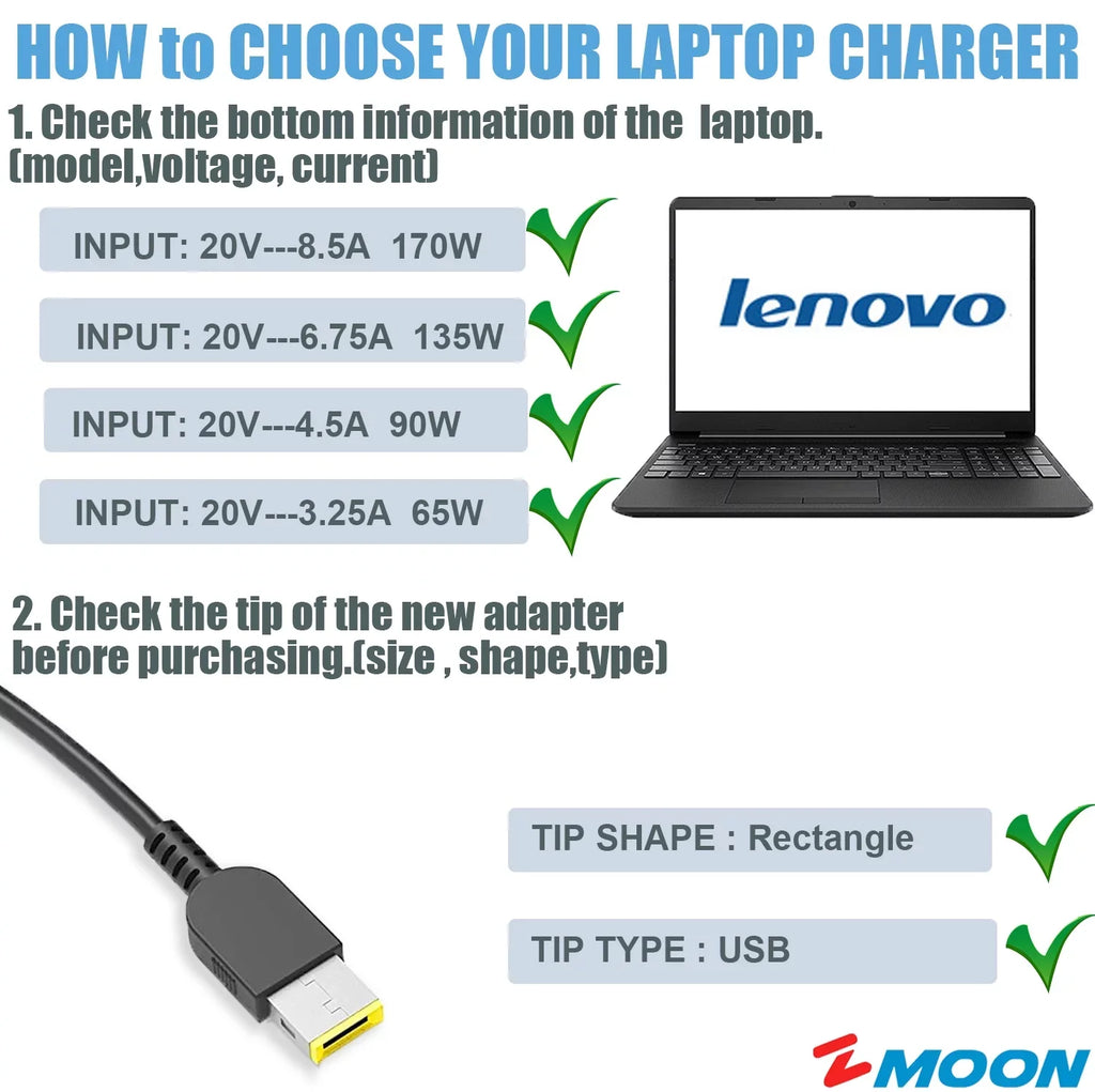 170W AC Adapter for Lenovo Thinkpad P50 P51 P52 P70 P71 Legion Y700 Y7000 Ideapad Gaming 3-15IHU6 82K1 Power Cord[Rectangle USB Yellow Tip]