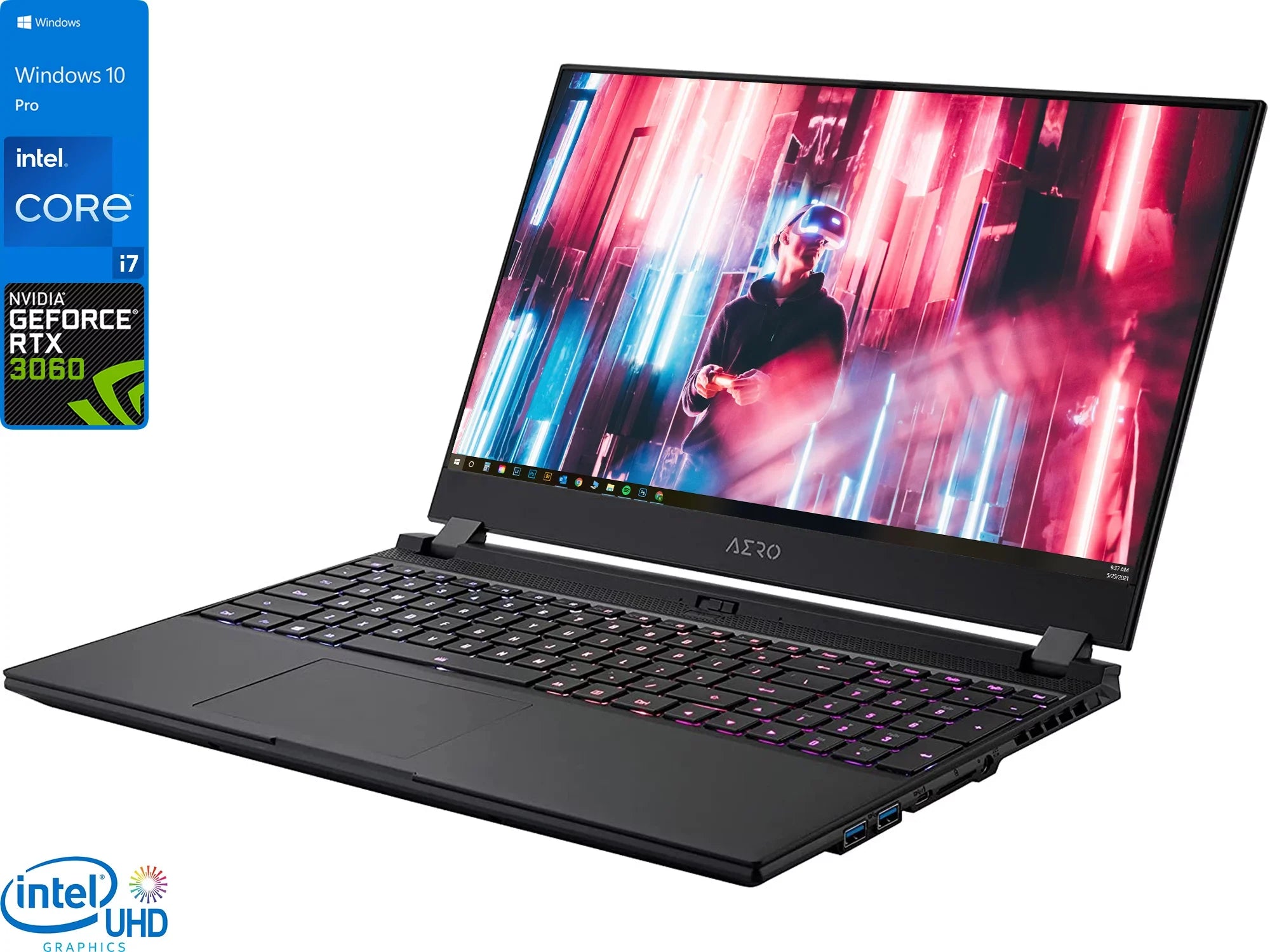 GIGABYTE AERO 15 OLED RP75 Gaming Laptop, 15.6" 4K UHD Display, i7-11800H Upto 4.6GHz, 16GB RAM, 4TB NVMe SSD, NVIDIA GeForce RTX 3060, HDMI, Mini DP, Thunderbolt, Windows 10 Pro