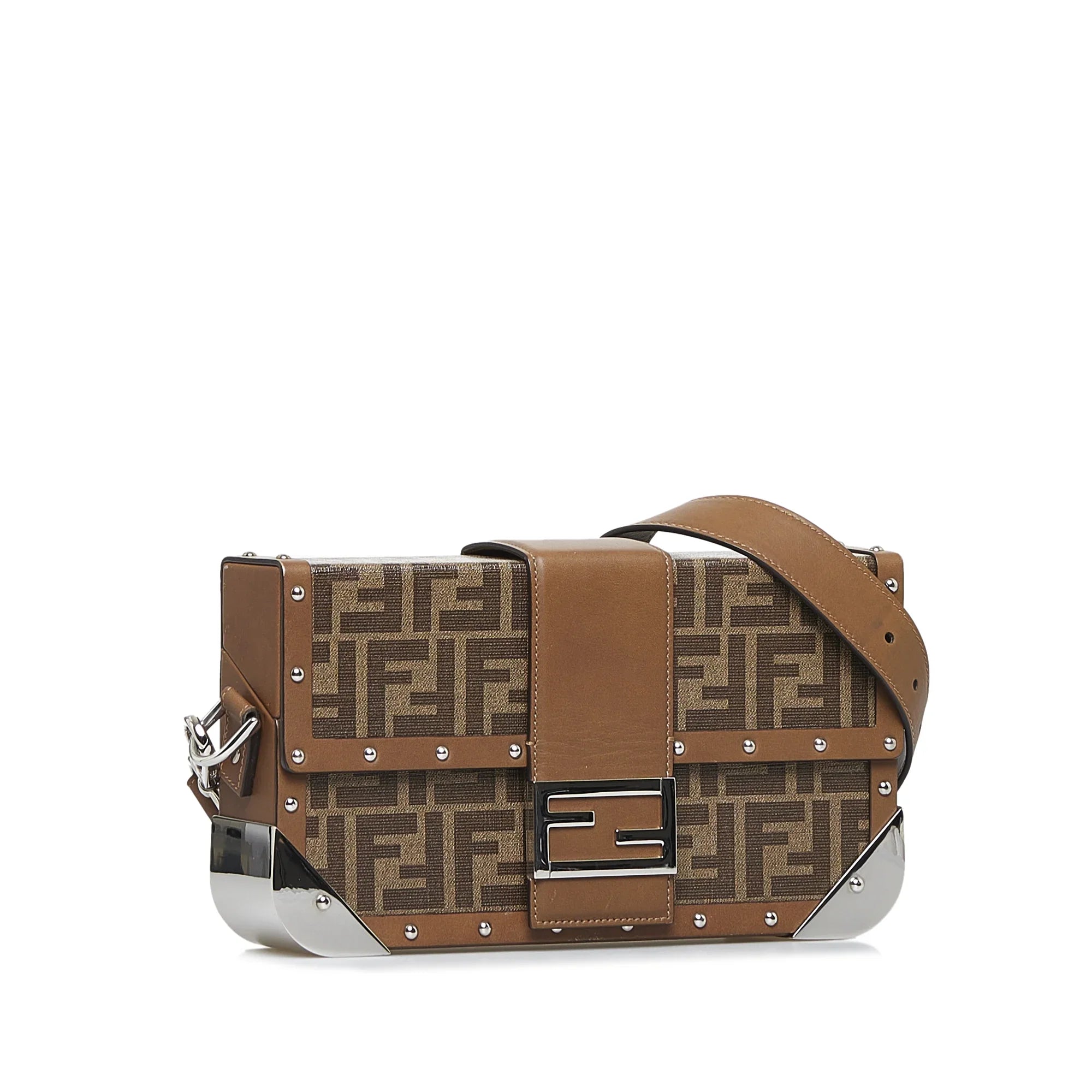 Pre-Owned Authenticated Fendi Zucca Baguette Trunk Coated Canvas Fabric Brown Crossbody Bag Unisex (Good)