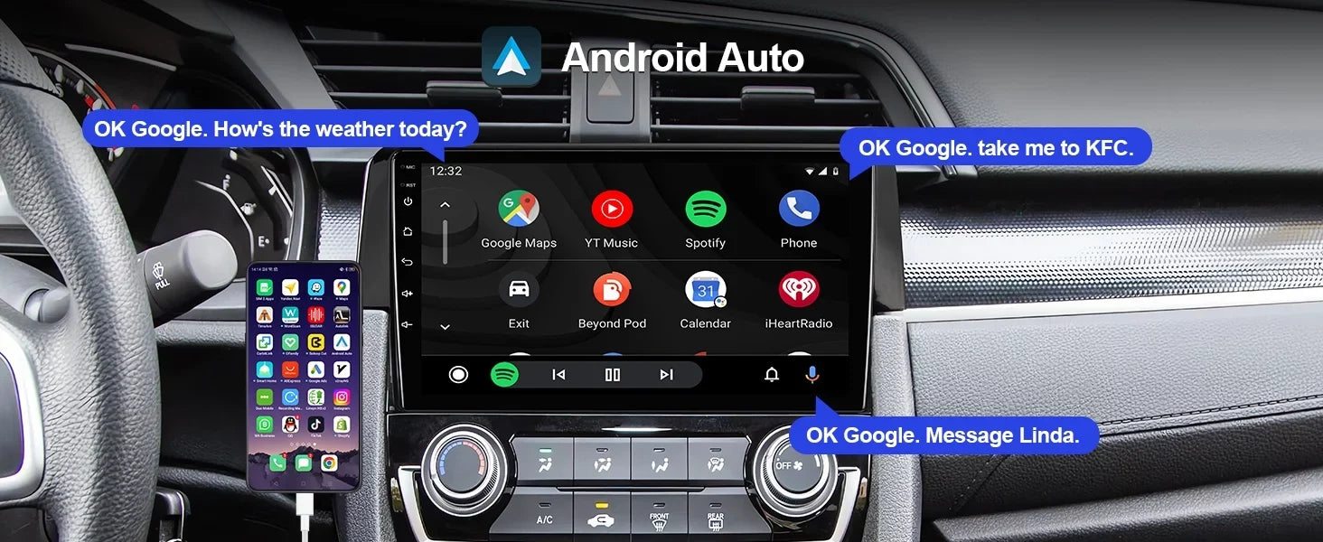 Android 10 Double Din Car Stereo for Honda Civic 2016-2020 with 9 Inch Touchscreen Radio Built-in Wireless Carplay/Android Auto/GPS/Bluetooth/FM/AUX-in/Steering Wheel Control Backup Camera 2+32G
