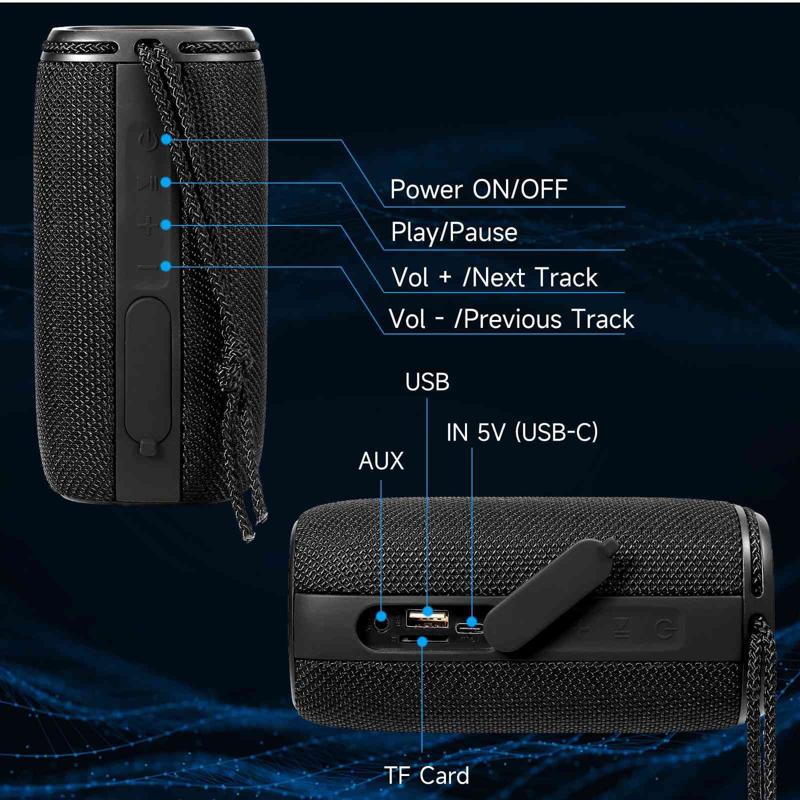 UrbanX X808 Bluetooth Speaker, IPX5 Waterproof Speakers 360° HD Surround Sound with Punchy Bass, True Wireless Pairing, BT5.3, Portable Speaker for LG W41+ - Black