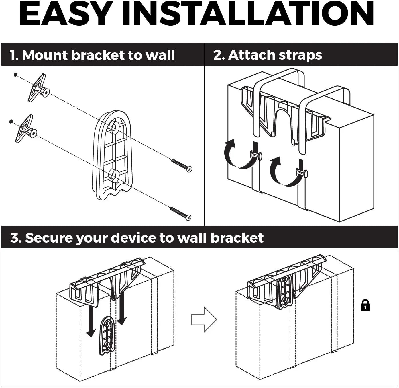 Universal Wall Mount (Black) | Adjustable Mount for Cable Boxes, Gaming Consoles, DVD Players, Routers,