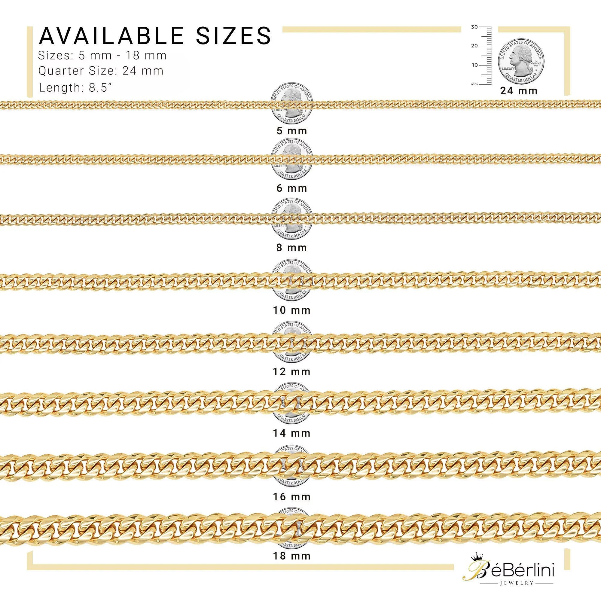 BEBERLINI Cuban Link Bracelet 14K Gold Plated Curb Chain 9" Stainless Steel Fashion Jewelry for Adult Men 16 mm