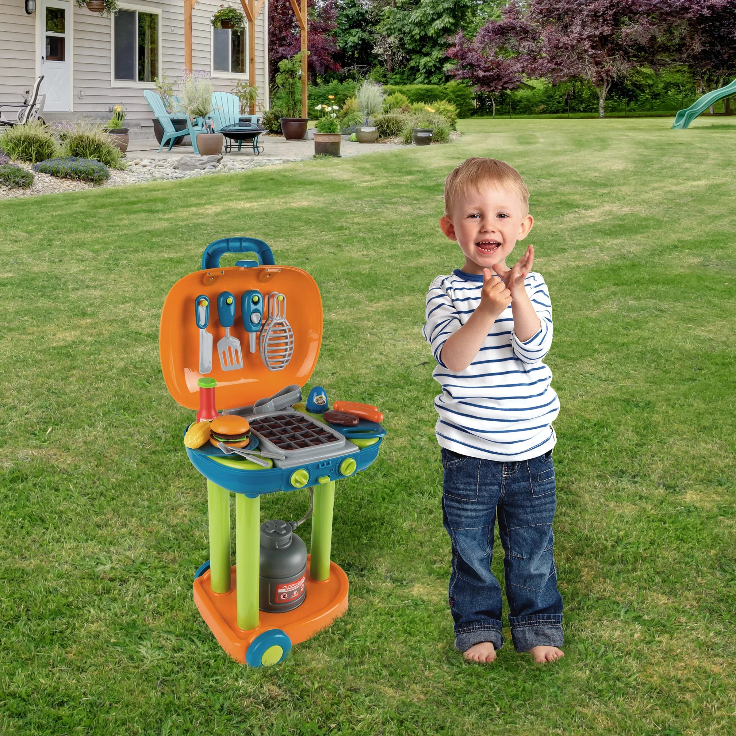 Hey! Play! BBQ Grill Toy Set - Pretend Play Kids Dinner Play Set