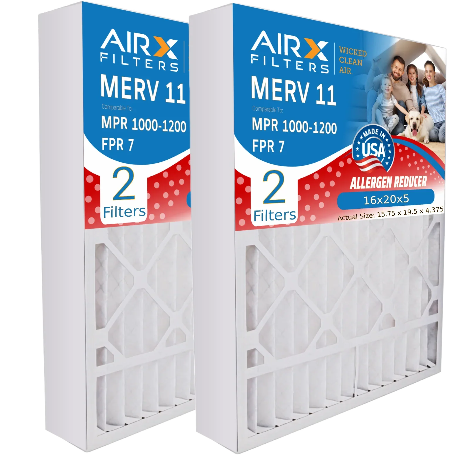 16x20x5 Air Filter MERV 11 Comparable to MPR 1000, MPR 1200 & FPR 7 Matching with Lennox X0582 Air Filter 2 Pack by AIRX FILTERS WICKED CLEAN AIR.