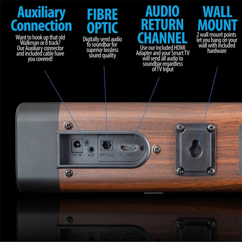 Deco Gear SB200WOD 60W 2.0 Channel Soundbar with Built-in Dual Subwoofers and Four 2.5" Drivers Bundle with 1 Year Extended Warranty