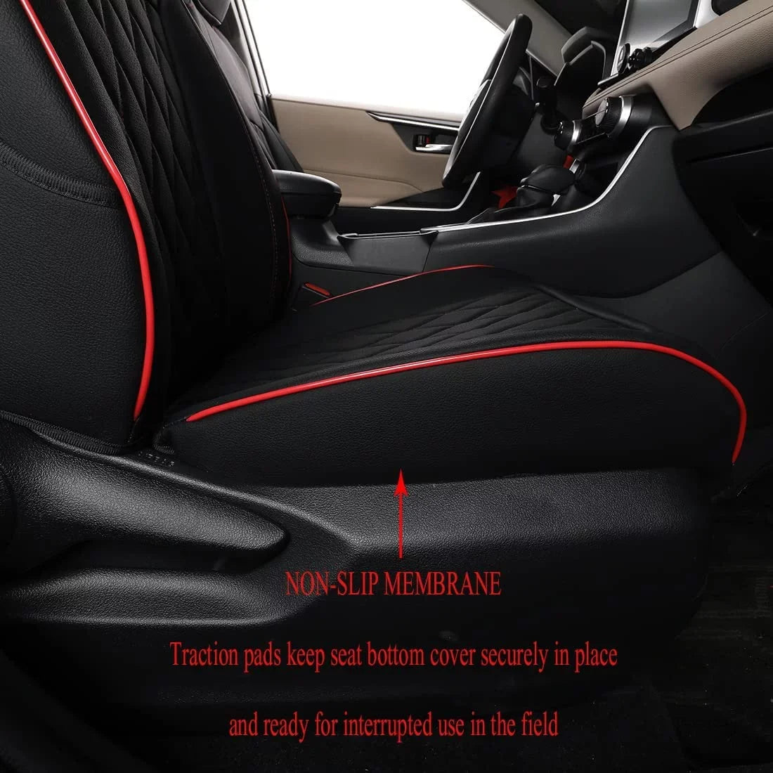 EKR Custom Fit Taos Car Seat Protection for Volkswagen Taos S SE 2022 2023-Full Set Leather Auto Seat Coating with Red Trim)