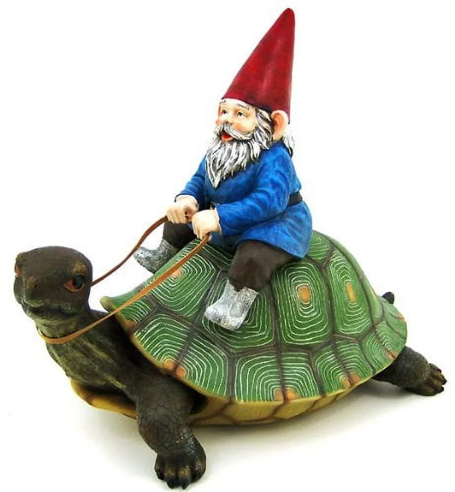 Private Label Large Garden Gnome Riding Turtle Statue Patio Pool