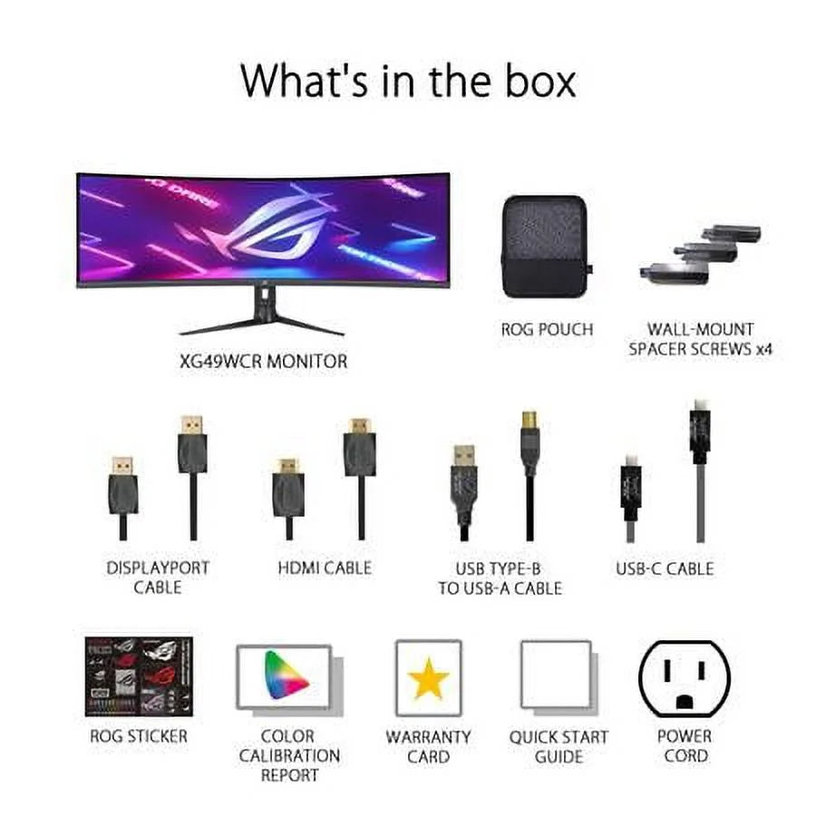 ASUS ROG Strix 49" Ultra-wide Curved HDR Gaming Monitor (XG49WCR) - Dual QHD 32:9 (5120 x 1440), 165Hz, Extreme Low Motion Blur Sync, USB-C, RJ45, DisplayHDR400, 90% DCI-P3, Dual Input KVM Switch