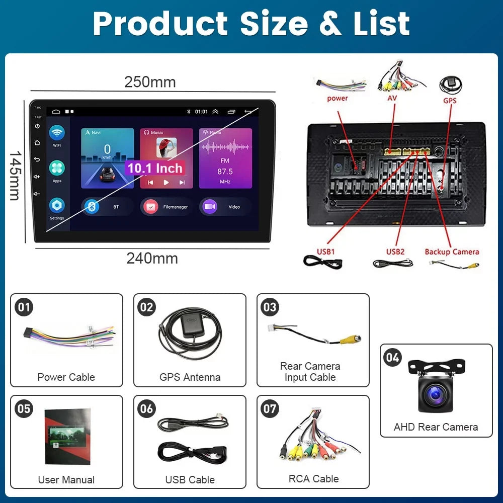 Podofo 2+32G for Honda Odyssey 2005-2010 Wireless Carplay Android Auto Mirror Link 10'' Touch Screen Car Stereo Radio Android 12 WIFI GPS Hifi FM Bluetooth USB Cable,AHD Backup Camera